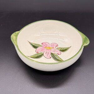 Vintage Stangl Pottery Prelude Lugged Bowl 6 1/8" Diam. Pink Flower Hand Painted